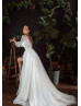 Long Sleeves Ivory Lace Tulle Slit Airy Wedding Dress